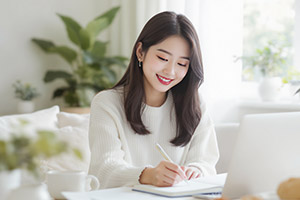 自宅で過ごす女性