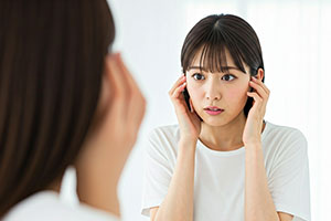 不安そうな表情をみせる女性