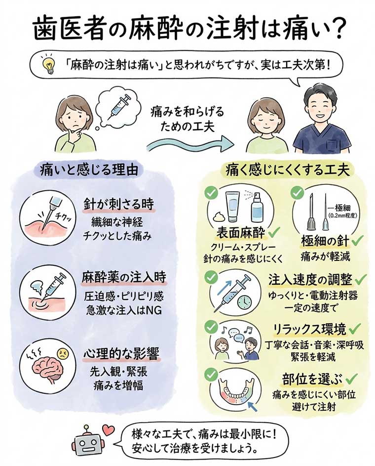 歯医者の麻酔の注射は痛い？の図解