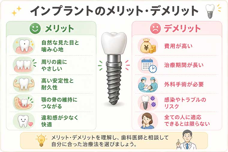 インプラントのメリット・デメリットの図解