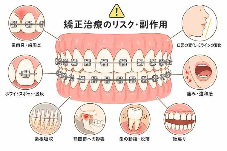 矯正治療のリスクや副作用の図解