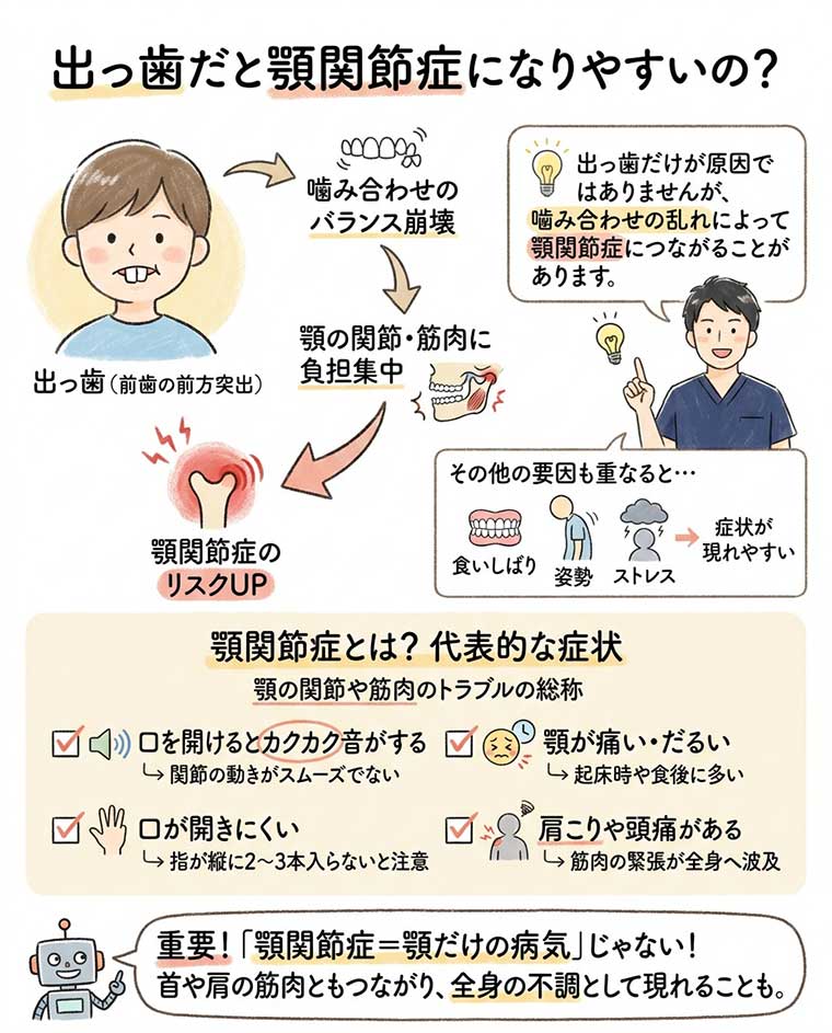 出っ歯だと顎関節症になりやすい？の図解