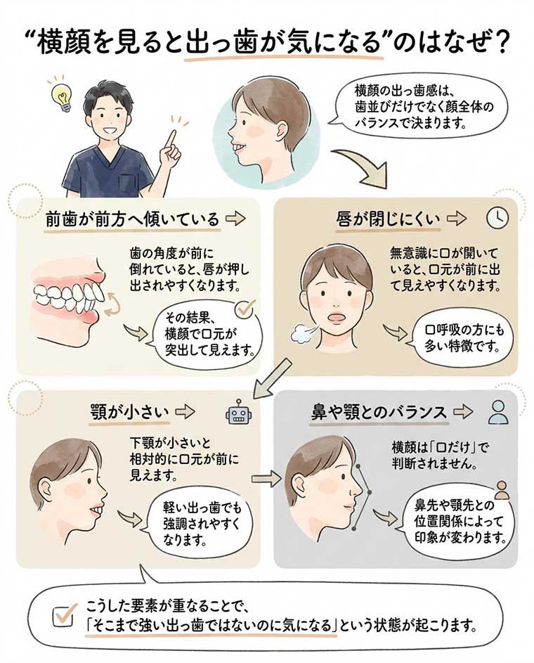 「横顔を見ると出っ歯が気になる」のはなぜ？の図解
