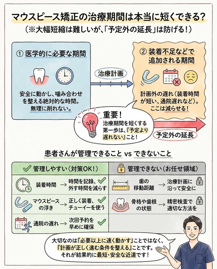 マウスピース矯正の治療期間は本当に短くできる？の図解