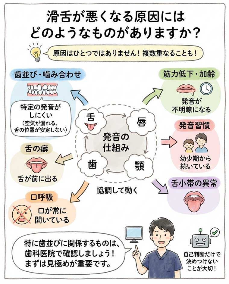 滑舌が悪くなる原因にはどのようなものがありますか？の図解