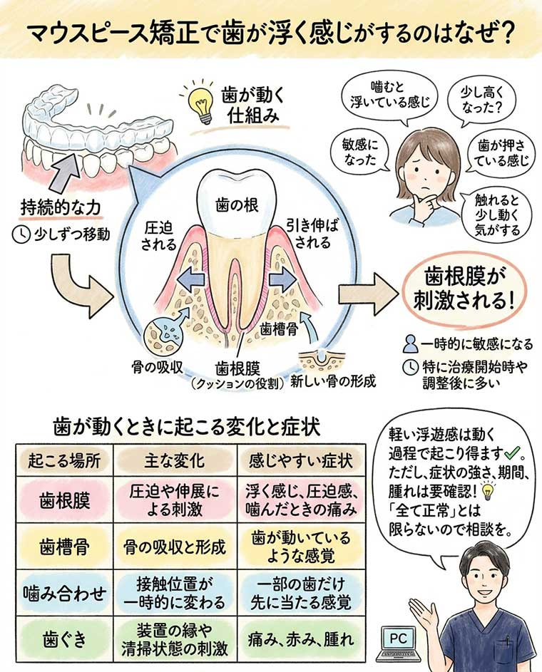 マウスピース矯正で歯が浮く感じがするのはなぜ？の図解