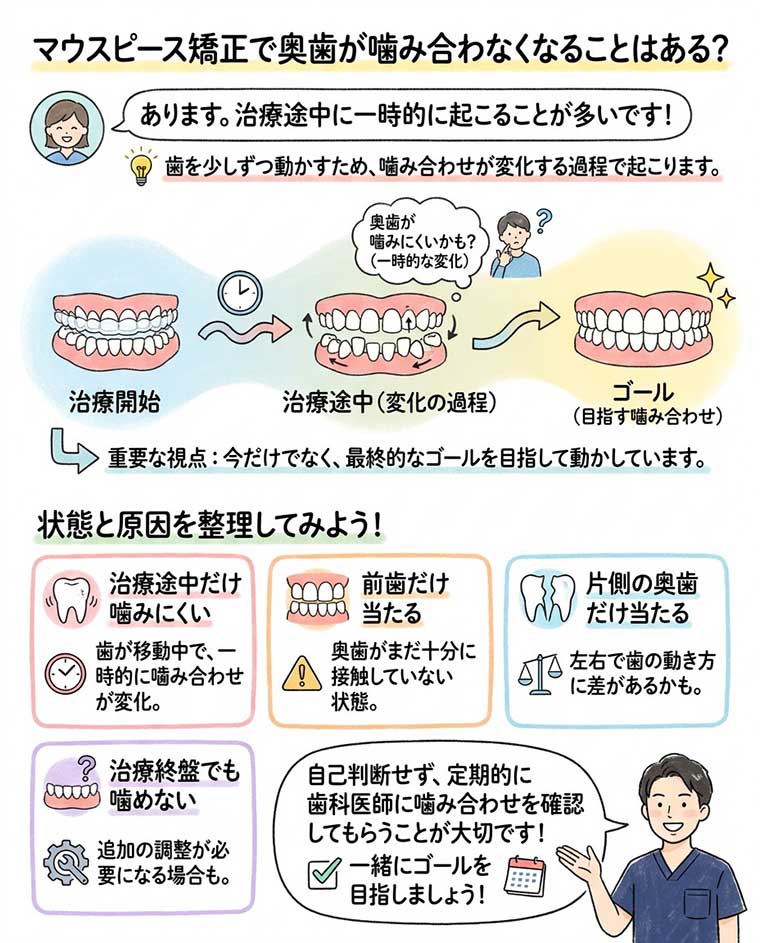 マウスピース矯正で奥歯が噛み合わなくなることはある？の図解